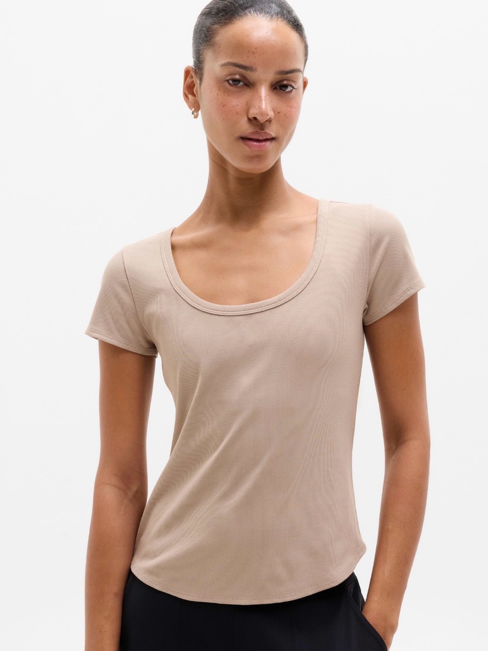 Athleta Signature Ribbed Scoop Neck Tee — Blush — Sz M